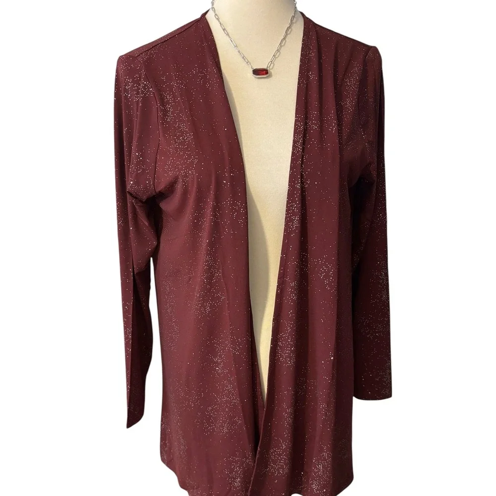 Maroon Open Wrap Cardigan. Sparkly. SZ Large. Wedding Guest Night‎ Out. Stretchy